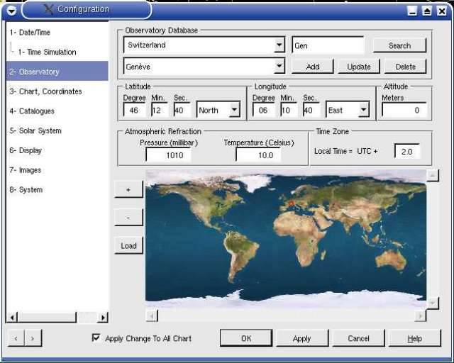 Setup screen, Observatory