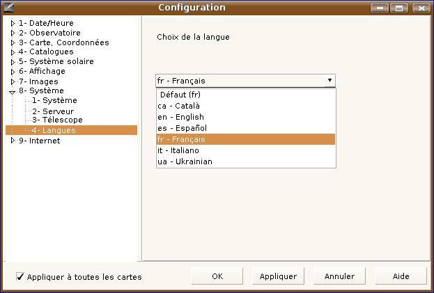 Language selection dialog